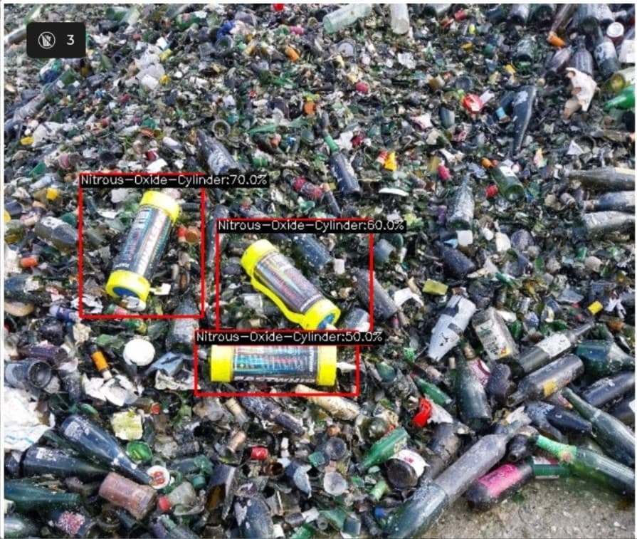 VisnLine AI detecting Nitrous Oxide canisters