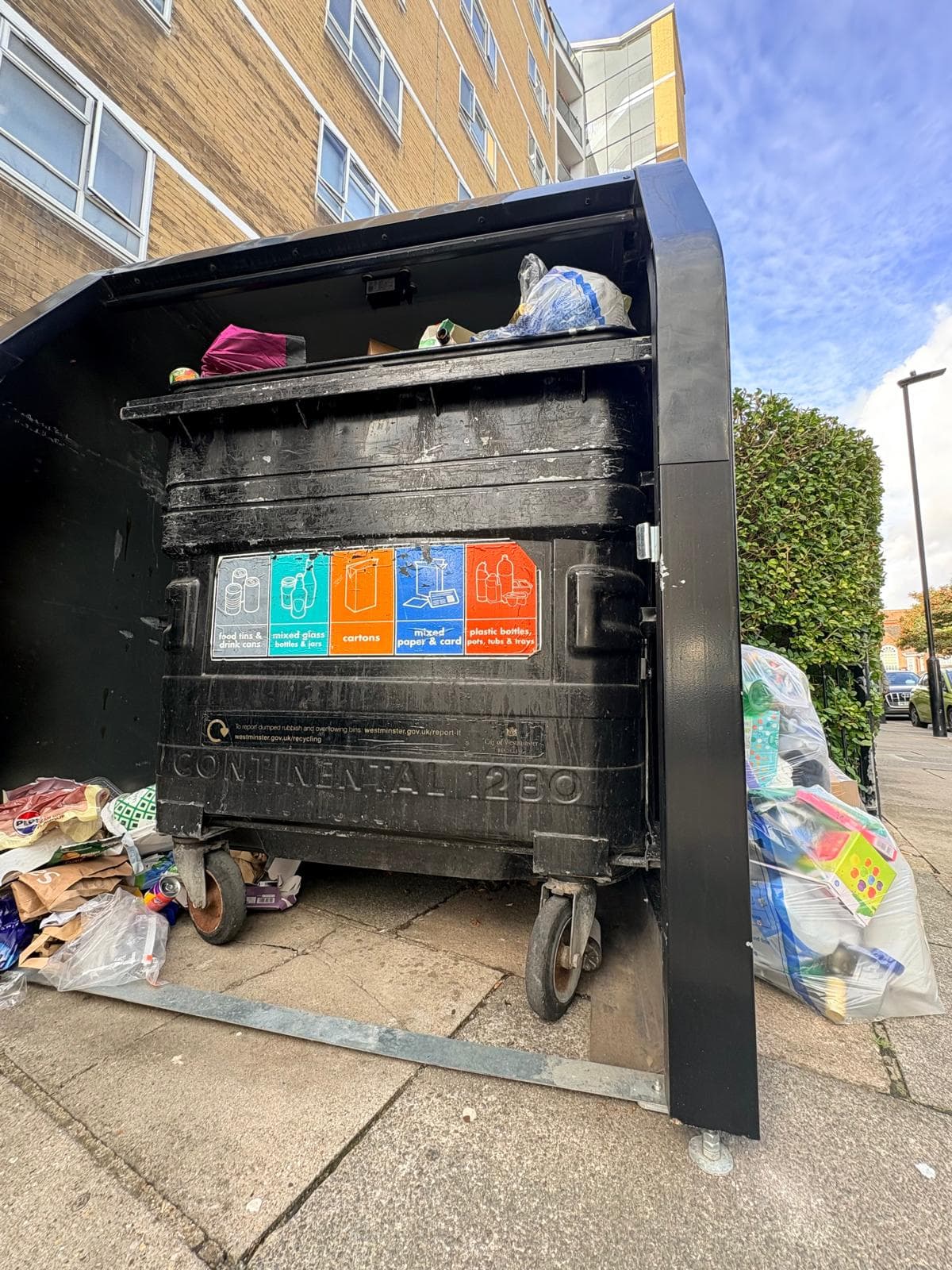BrighterBins sensors installed on Westminster City Council public bins in central London