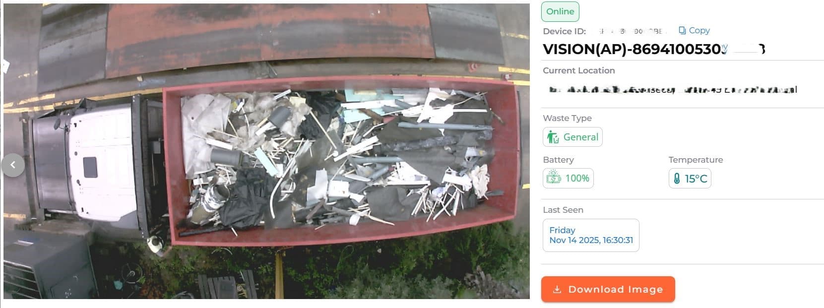 VisnLine AI camera installed at weighbridge for vehicle and waste stream identification