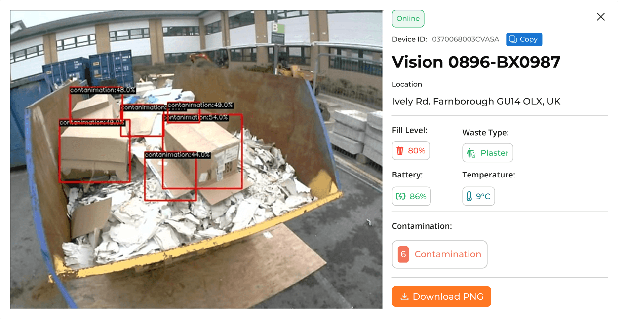 Construction site roll-off container equipped with SmartEnds fill-level sensor